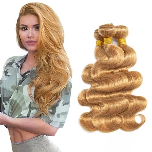 LadrXadr Honey Blonde Bundles Human Hair #27 Body Wave Bundles Blonde Human Hair 3 Bundles 18 20 22 inch Remy Blonde Body Wave Bundles Human Hair Extensions