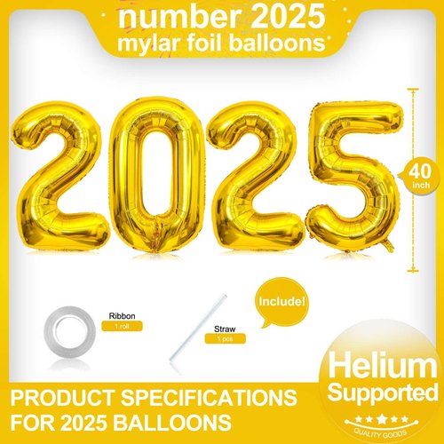 2025 Balloons,Gaint 40 Inch Gold 2025 Number Balloons,2025 Gold Balloons for New Year Eve Party Supplies 2025, New Years Decorations 2025, Christmas, Graduations Decorations