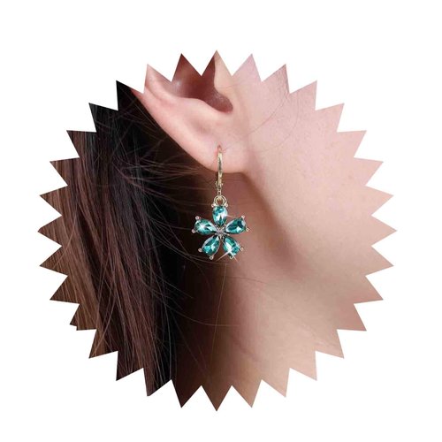 Sttiafay Vintage Emerald Flower Drop Earrings Green Crystal Flower Earrings Cz Flower Dangle Earrings Gold Huggie Hoop Earrings Jewelry for Women and Girls