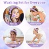 Araluky 7Pc Puffy Spa Headband and Wristband Set Skincare Headband for Washing Face Scrunchies Powder Puff Sponge Spa Makeup Headband Puffy Headband Terry Cloth Headband for Mask Makeup Removal-Purple