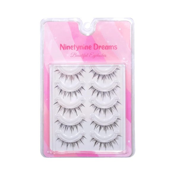 Ninetynine Dreams 5 Pairs Thai Style False Eyelashes 3D Lightweight Natural Comfortable Clear Band Daily Eyelashes Fluffy Soft Eyelashes Packs