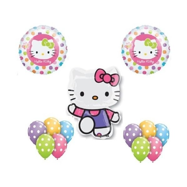 LOONBALLOON Hello Kitty Cat Polka Dots (13) Birthday Party Supplies Mylar Latex Balloons Set
