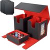 zyuqnek MTG Deck Box with Dice Tray, Commander Deck Box Fits 200+ Double Sleeved Cards, Magnetic Card Deck Box, 3-in-1Deck Box TCG For Magic Commander TCG CCG,4 Dividers & 2 Toploaders, Black/Red
