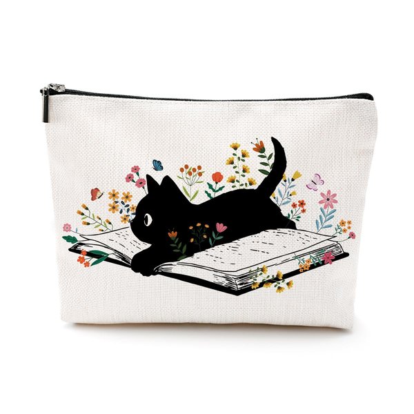 LONGXIN Cat Lover Gifts for Women Cute Cat Makeup Bag Black Cat Cosmetic Bag Birthday Christmas Gifts for Women Girls Travel Toiletry Makeup Organizer Zipper Pouch