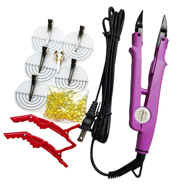 USHTIGER Professional Hair Extension Iron Fast Heat-up Fusion Connector Bonding Tool for Salon Adjustable Temperature Control U Tip Human Hair Extensions Keratin Glue Pink