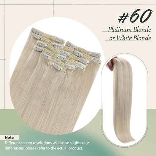 Sunny Human Hair Clip in Extensions Blonde Clip in Hair Extensions Platinum Blonde Real Hair Extensions Clip in Human Hair Blonde Hair Extensions Double Weft Hair Extensions Clips 7pcs 100g 14inch