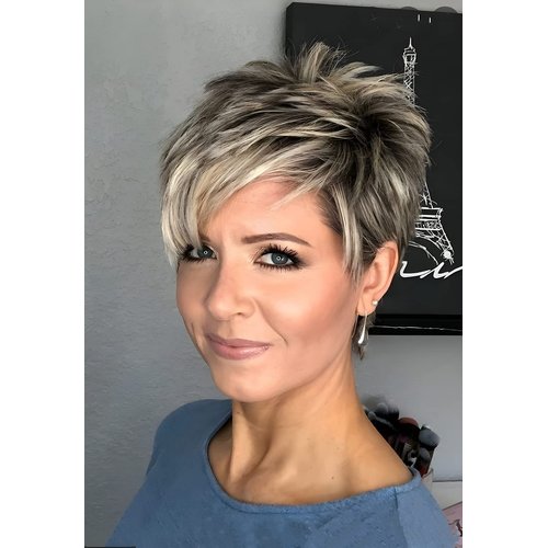 QITAQOTA Pixie Cut Wig Short Wigs for Black Women Wig With Bangs Fluffy Brown Wig Colorful Wig Short Cut Wigs For Black Women Hallowwen Cosplay Wig