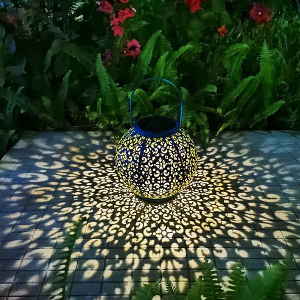 Go2garden Outdoor Solar Big Lanterns Waterproof Hanging Garden Lights Metal Decorative Lantern for Tabletop, Patio, Courtyard, Party, Garden,Mothers'day Gifts (1 Pack, Teal Blue)