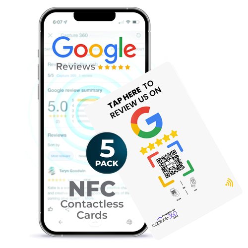 Capture 360 NFC Business Google Review Tap Card, Contactless, Enhances SEO, Saves Time, User-Friendly, Reusable, Boosts Online Presence & Encourages Business Feedback (White, 5-Pack Google Cards)