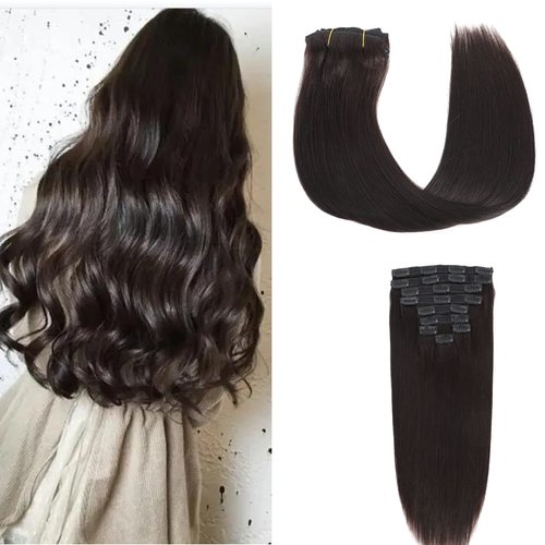 Clip in Hair Extensions Real Human Hair - 9pcs 130g Clip in Human Hair Extensions Straight Natural Soft Thick Remy Extensions Straight Clip in Hair Extensions Human Hair 18inch Natural Color