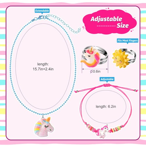 Little Girls Jewelry Sets, Kids Jewelry for Toddler Girl Toys 3-5 2-4, Girls’ Play Rings Unicorn Necklaces Bracelets for Toddlers 4-6 6-8, Costume Dress Up Jewelry Childrens Gifts Age 3 4 6 7 8 5