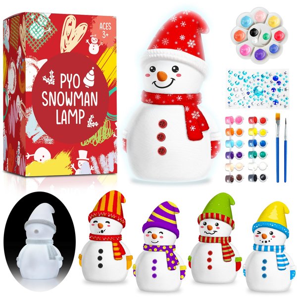 Christmas Crafts for Kid Adult, DIY Snowman Figurines, Art & Craft Supplies Painting Kits, Paint Your Own Lamp DIY Gift for Christmas Activities for Toddler Gril Boy Age 3 4 5 6 7 8 9 10 11 12 13