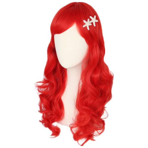 Topcosplay Kids Girls Wig and Starfish Hair Clip Red Long Wavy Princess Wig Halloween Costume Party Wigs