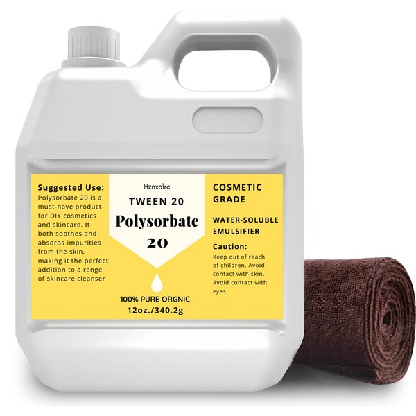 12 oz Polysorbate 20 Emulsifier, Premium Polysorbate 20 (TWEEN 20) Liquid, 100% Pure, Cosmetics Grade, Gentle on Skin, Suitable for Making Lotions, Shampoos, Body Washes, Makeup Removers and More