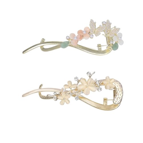 Yonchic 2-Piece Metal Hair Barrettes Clips, Simple Retro Style Flower Hair Clip, Non Slip Elegant Hair Claw for Thin/Medium Thick Hair, Trendy Multiple Shapes Aesthetic Hair Accessories