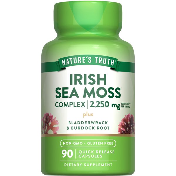 Nature's Truth Irish Sea Moss Capsules | 2,250mg | 90 Count | Complex Formula with Bladderwrack & Burdock Root | Non-GMO & Gluten Free Supplement