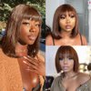 Rebecca Fashion Brown Bob Wig with Bangs Human Hair 10 Inch Light Yaki Straight Short Bob Human Hair Wigs for Black Women Wear and Go Glueless Wig for Daily Wear