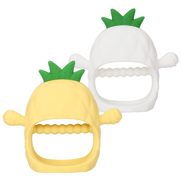 Socub Silicone Baby Teething Toy for Infants 12 Months+, BPA Free Never Drop Silicone Mitten Teether Toy for Soothing Sore Gums, Baby Chew Toys for Sucking Need(White/Yellow