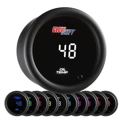 GlowShift 10 Color Digital 150 Celsius Oil Temperature Gauge Kit - Includes Electronic Sensor - Multi-Color LED Display - Tinted Lens - for Car & Truck - 2-1/16" (52mm)