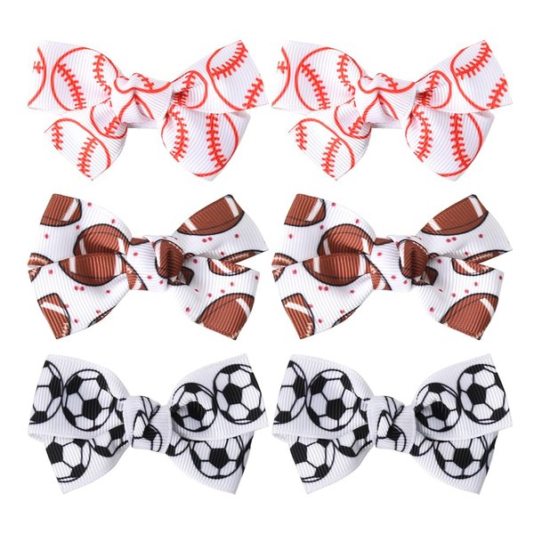 Baseball Softball Cheer Bows for Girls Soccer Bow Hair Clip for Women Football Barrette for Kids Team Mom Accessories for Teens Bowknot Hair Clips for Teenagers Sports Hair Ribbons for Girl 6Pcs