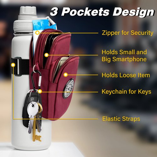 Bottle Pouch Gym Water Caddy with Phone Holder, Water Bottle Sleeve Bag with Pocket for Cards, Keys, Wallet, Gym Bottle Accessories for Men Women