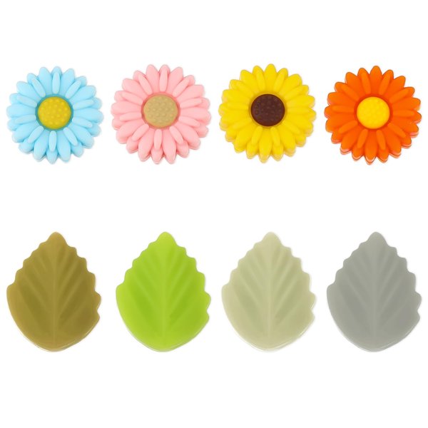 8PCS Knitting Needle Stoppers, Daisy Leaves Knitting Needle End Caps, Silicone Knitting Needle Point Protectors, Knitting Supplies Accessories for Sewing Quilting Knitting Crocheting DIY Art