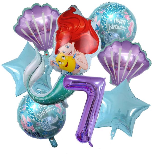 Little Mermaid 7th Birthday Party Balloons Bouquet Decorations Mermaid Foil Balloons for Girls 7th Birthday Baby Shower Mermaid Themed Party Decoration (7th Birthday)