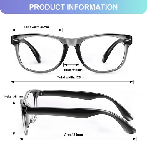 Okany Blue Light Glasses for Kids 3 Pack Blue Light Blocking Glasses for Teen Boys Girls Age 3-10,Computer Screen Gaming TV Phone Glasses Anti Glare,UV & Eye Strain (Grey Black+Transparent+Blue)