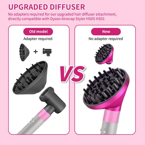 Upgraded Diffuser for Dyson Airwrap Styler HS05 HS01, Converting for Dyson Airwrap to Hair Dryer Diffuser Attachment, Diffuser Nozzle Attachment for Dyson for Airwrap (Rose)
