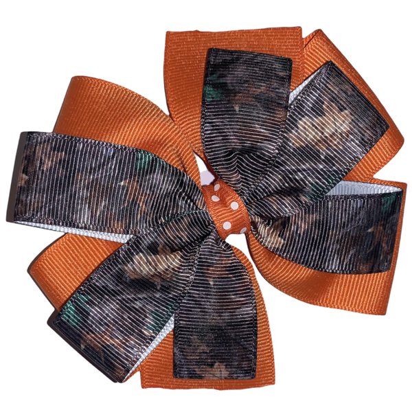 Orange Camo Pinwheel Hair Bow 4"