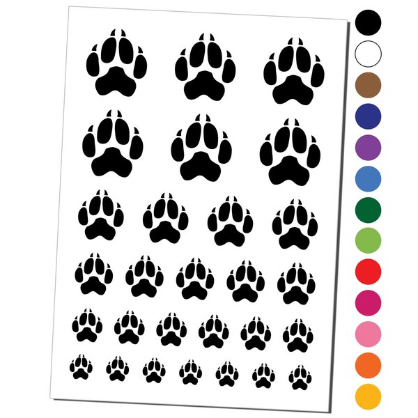 Wolf Coyote Paw Print Temporary Tattoo Water Resistant Fake Body Art Set Collection - Dark Green (One Sheet)