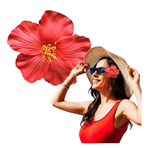 1Pc Red Hawaiian Flower Hair Clip for Women Girls Fashion Bohemian Flowers Hair Accessory for Dancer Bridal Wedding Beach Party Hair Clips
