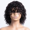 Mjiokii Bob Wigs Human Hair 180% Density Glueless Water Wave Short Bob Wig Human Hair None Lace Front Wigs With Bangs Machine Made Bob Wigs Human Hair 12 inch Black Wig