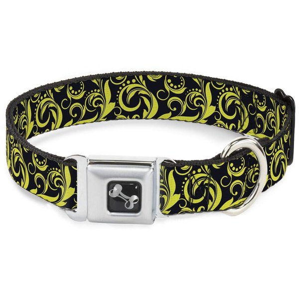 Dog Collar Seatbelt Buckle Filigree Navy Yellow 9 to 15 Inches 1.0 Inch Wide