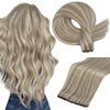 Full Shine 18 Inch Sew In Hair Extensions Real Human Hair Blonde Human Hair Bundles Genius Weft Hair Extensions Color Ash Blonde Highlight Bleach Blonde Hair Weft Hand Tied Double Weft Extensions 50G