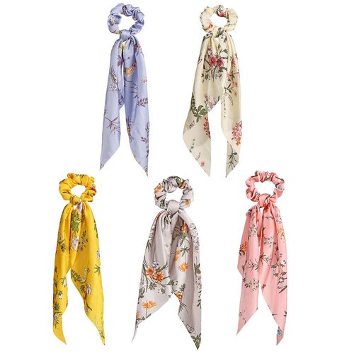 lureme Bowknot Hair Scrunchies Silk Satin Scarf Hair Ties Floral Scrunchie Ponytail Holder with Bows Leopard Pattern Hair Scrunchy Accessories Ropes for Women (hb000003-2)