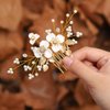 JONKY Flower Hair Comb Gold Leaf Headpieces Pearl Hair Pieces Bridal Hair Side Combs Wedding Hair Accessories for Bride and Bridesmaid