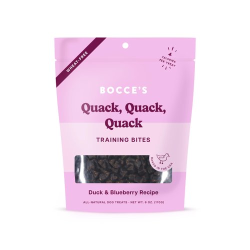 Bocce's Bakery Quack, Quack, Quack Training Treats for Dogs, Wheat-Free Dog Treats, Made with Real Ingredients, Baked in The USA, All-Natural & Low Calorie Training Bites, Duck & Blueberry, 6 oz