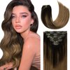 Lacer Dark Brown Roots Clip in Hair Extensions Human Hair Fading to Chestnut Brown Clip in Extensions 14 Inch for Long Natural Extensions Human Hair 120 Grams 7 Pcs