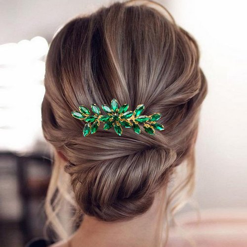 BETITETO Bridal Crystal Hair Piece Rhinestone Wedding Small Hair Comb Accessories for Women Girls (Emerald Green)