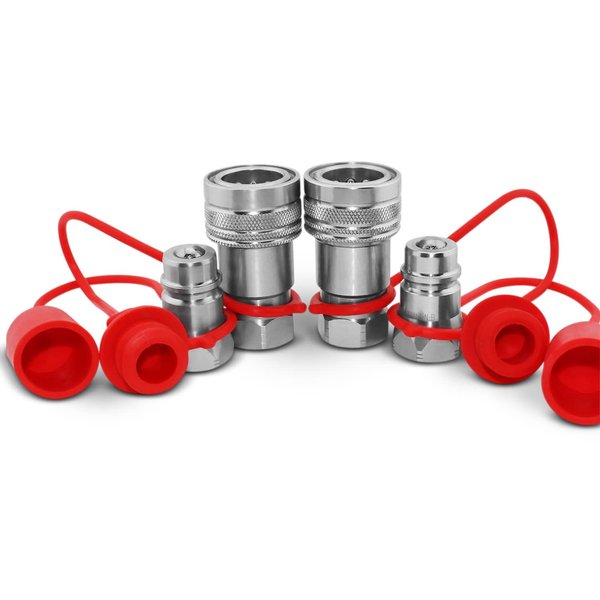 Summit Hydraulics 1/2" Ag ISO 5675 Hydraulic Quick Connect Tractor Couplers, Ball Pioneer Style w/Dust Caps, 2 Sets