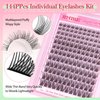 JIMIRE Natural Lash Extension Kit Wispy 9-12MM Lash Clusters Kit C Curl Eyelash Extensions Kit with Lash Bond and Seal Tweezers Cluster Eyelash Extensions 144Pcs for Beginners Friendly