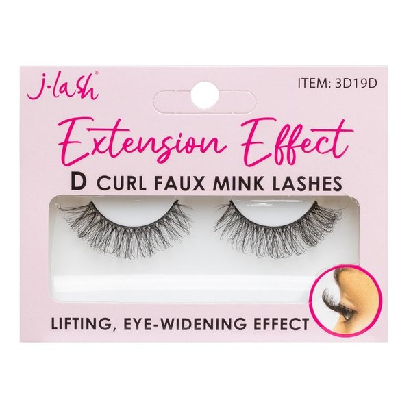 JLash Extension Effect D Curl Faux Mink Lashes - 19D, Black