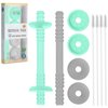 Giftty Teething Tube with Safety Shield Baby Hollow Teether Sensory Toys Gum Massager, Food-Grade Silicone for Infant, Toddler, Boys & Girls, 1 Pair with 4 Cleaning Brush Included (Cyan+Gray)