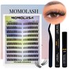Momolash Natural Lash Clusters Kit Wispy Lashes Extension Kit with Lash Bond and Seal, Eyelash Tweezers, Remover, 180pcs D Curl Left&Right Cat Eye Cluster Eyelashes Extensions Kit DIY At Home