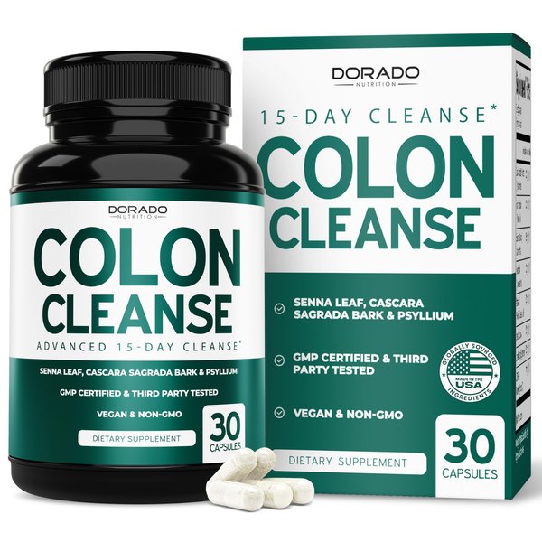 Colon Cleanse & Detox 15 Day Gut Cleanse (30 Count) Intestinal Cleanse Pills & Probiotic for Gentle Laxative & Bowel Relief for Stomach Bloating - Third Party Tested, Vegan, Non-GMO - Made in USA