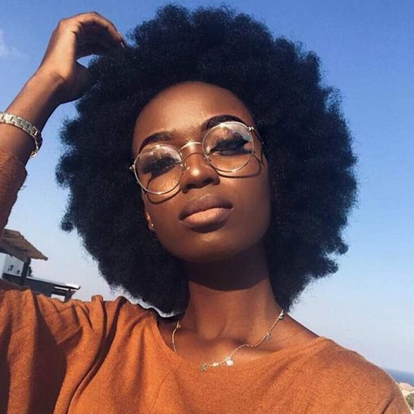 zigzag hair Afro Kinky Curly Fluffy Explosion Short Lace Front Human Hair Wigs for Black Women 10inch Natural Color Bleached Knots Brazilian Virgin Hair with Baby Hair (Lace Front Wig)