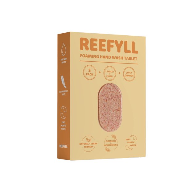 Reefyll Foaming Hand Soap Refill Tablets Dissolvable Plastic Free Hand Wash Pods Just Add Water Juicy Orange Scent 5 Tablets