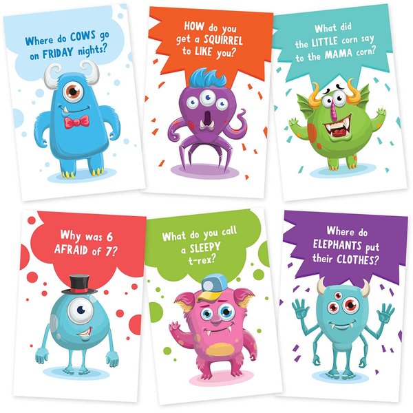 Monster Jokes Kids Cards with Envelopes - 30 6x4 Fun Double-Sided Postcards with Envelopes