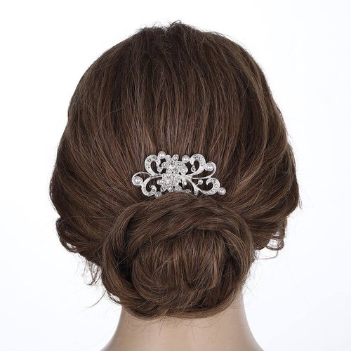 Latious Silver Pearl Hair Comb Bride Wedding Hair Cilps Sparkly Crystal Hair Piece Rhinestones Hair Accessories for Women and Girls